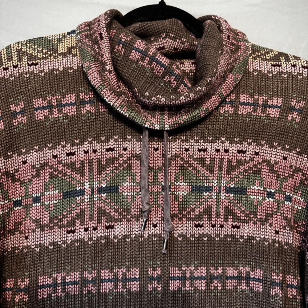 Chaps Womens Fair Isle Mock Neck Top Large Cotton Southwest Aztec Cottagecore - Picture 4 of 10